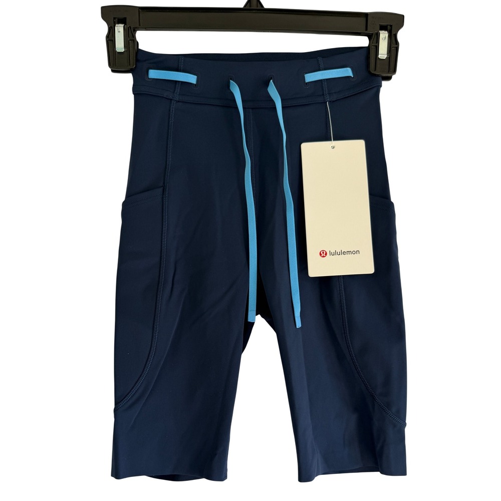 Lululemon Fast and Free HR Short 8 Drawcord True Navy Oasis Blue Size 0 LW7DPXS
